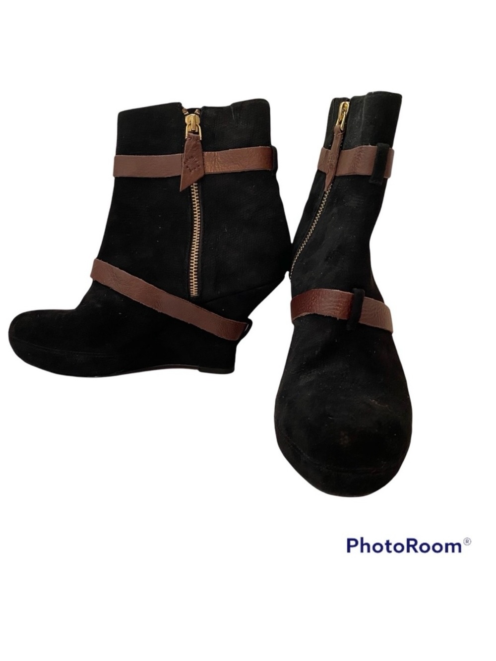 MISS ALBRIGHT ANTHROPOLOGIE NEW ANKLE BOOTS BLACK SUEDE BROWN LEATHER ZIPPER 8